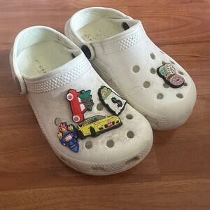 Crocs Classic Clog White‎ Jibbitz Charms Car Money Donuts Shoes Size 11